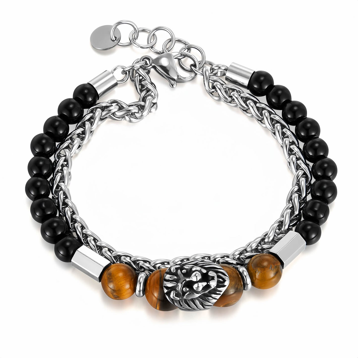 Tiger Eye Beaded Lion Head Bracelet