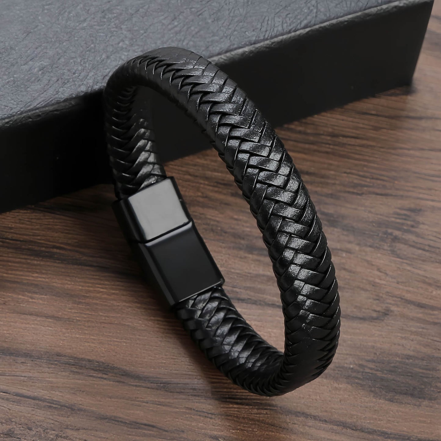 Men’s Braided Leather Bracelet with Magnetic Clasp