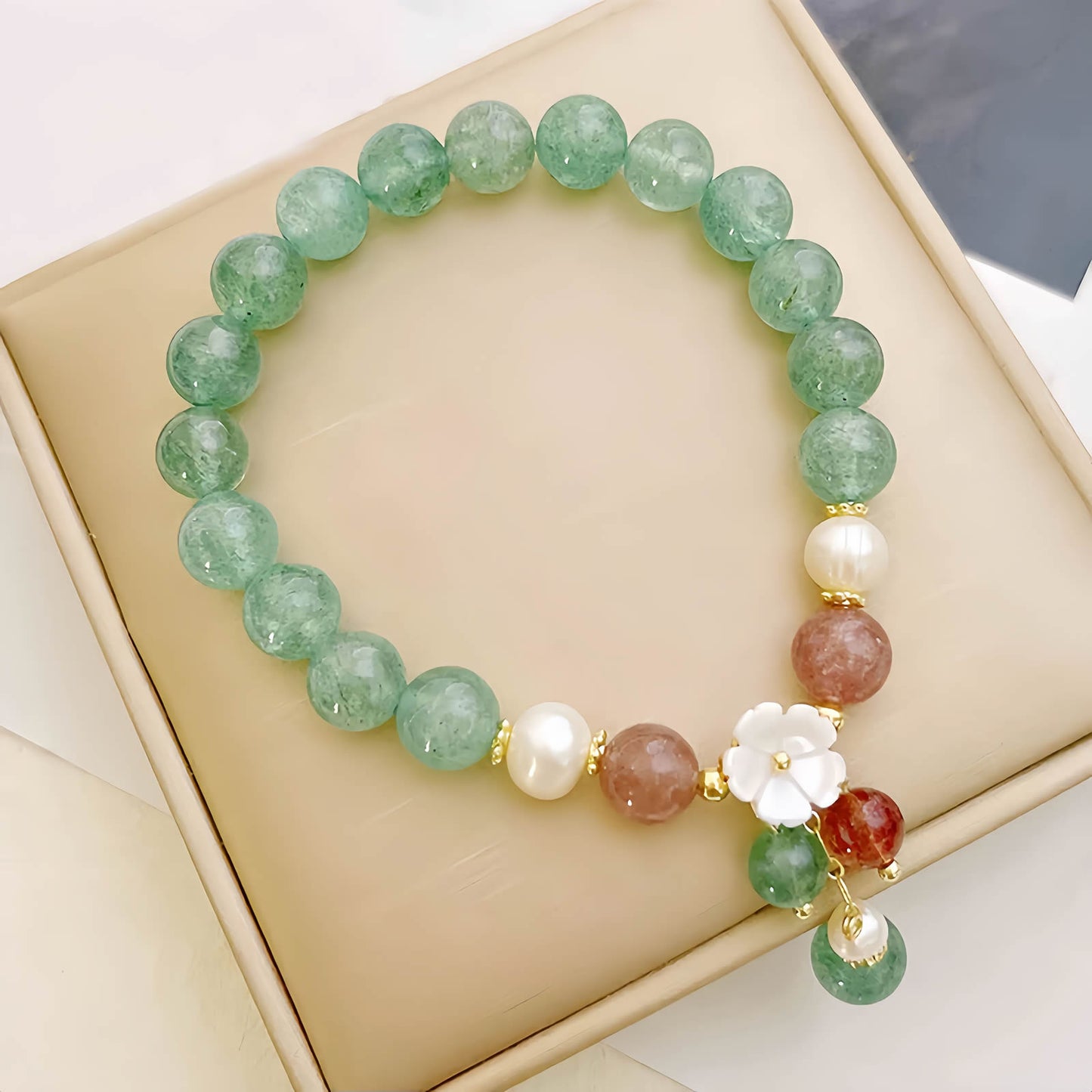 Green Strawberry Quartz Beaded Bracelet