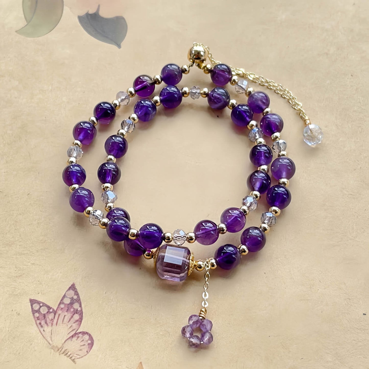 Amethyst Double Wrap Beaded Bracelet