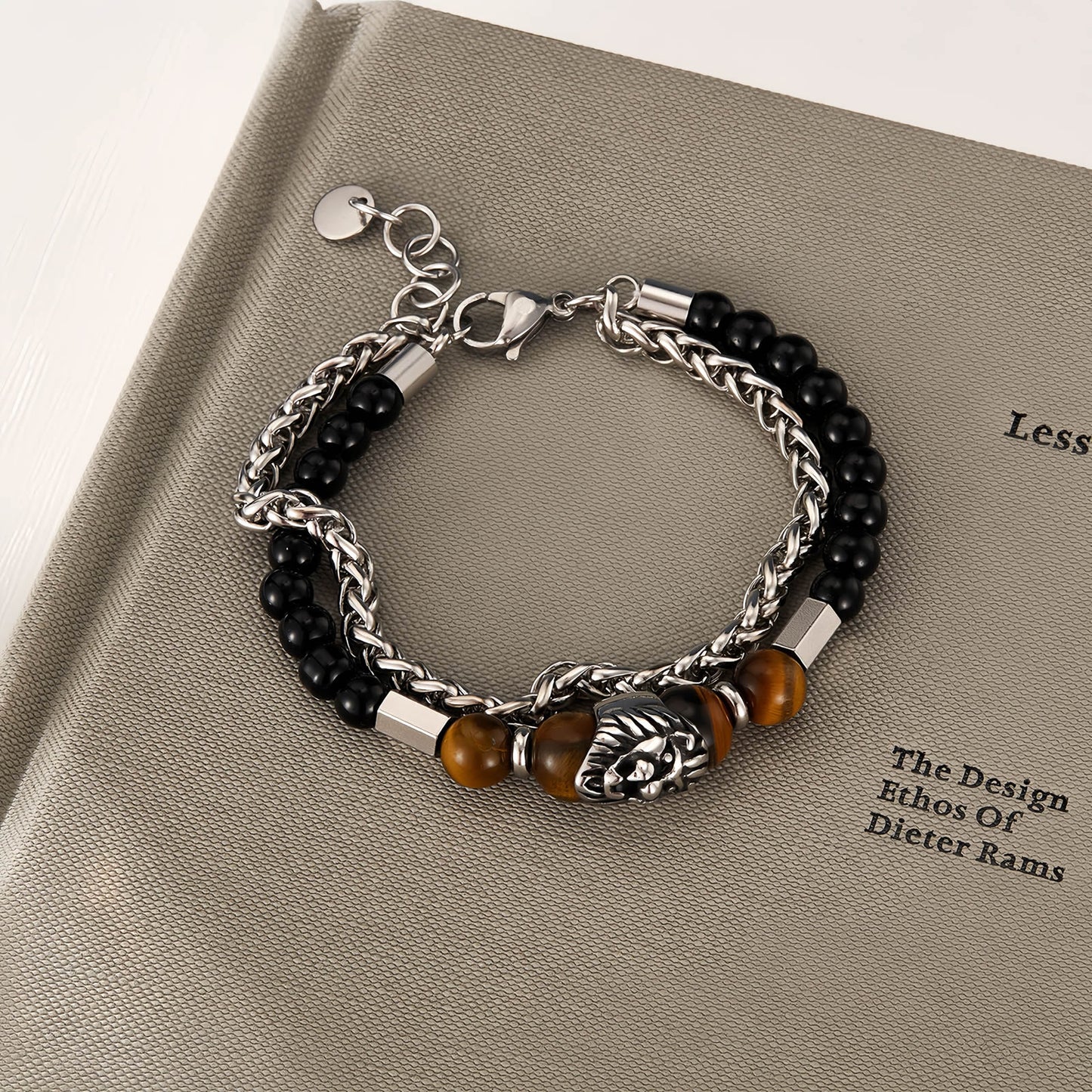 Tiger Eye Beaded Lion Head Bracelet