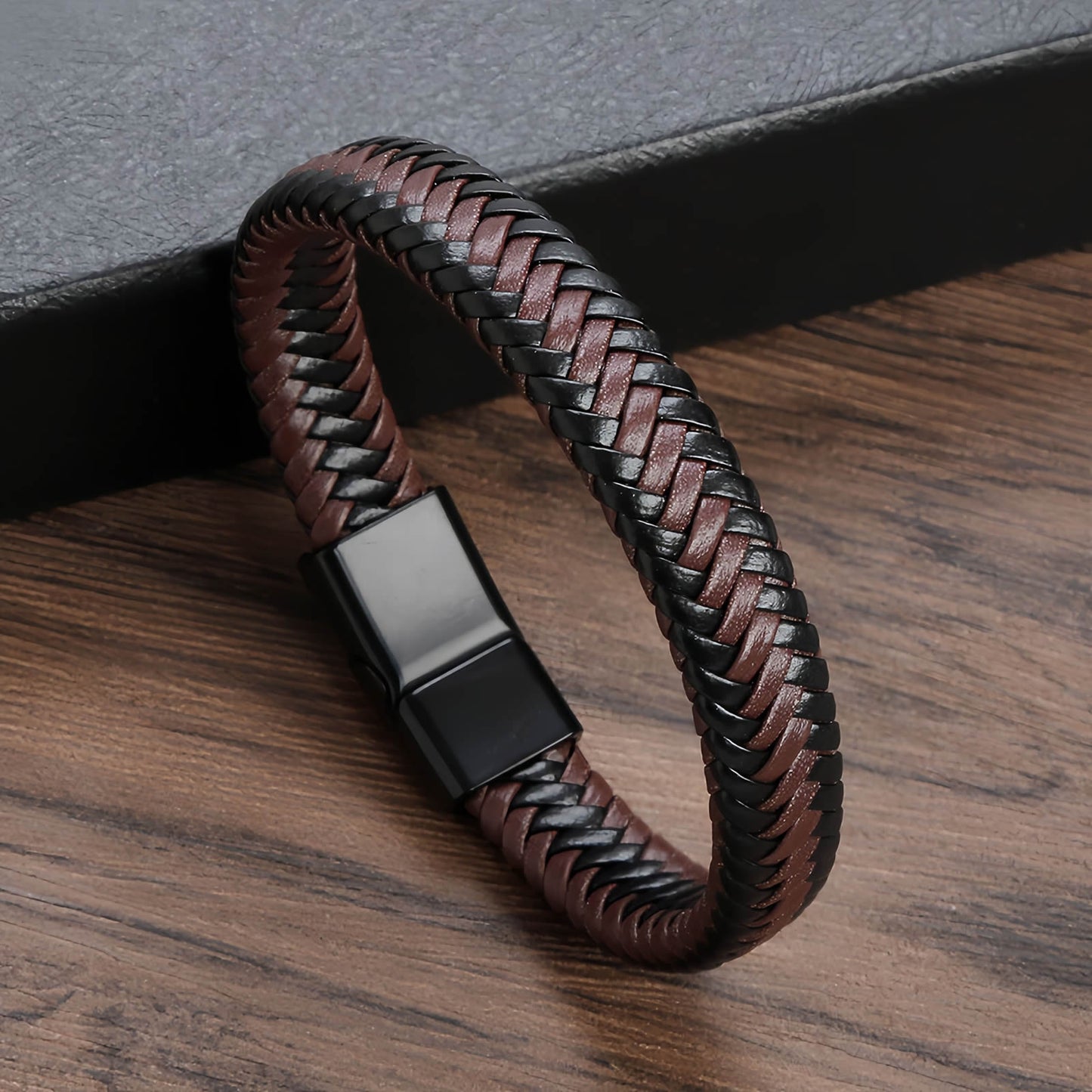 Men’s Braided Leather Bracelet with Magnetic Clasp