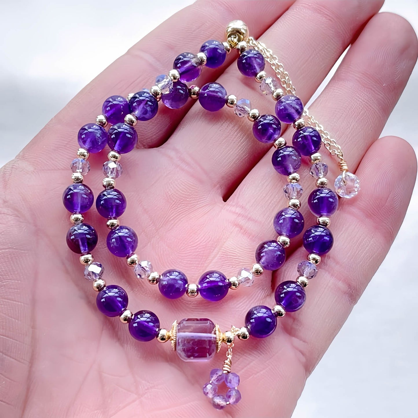 Amethyst Double Wrap Beaded Bracelet