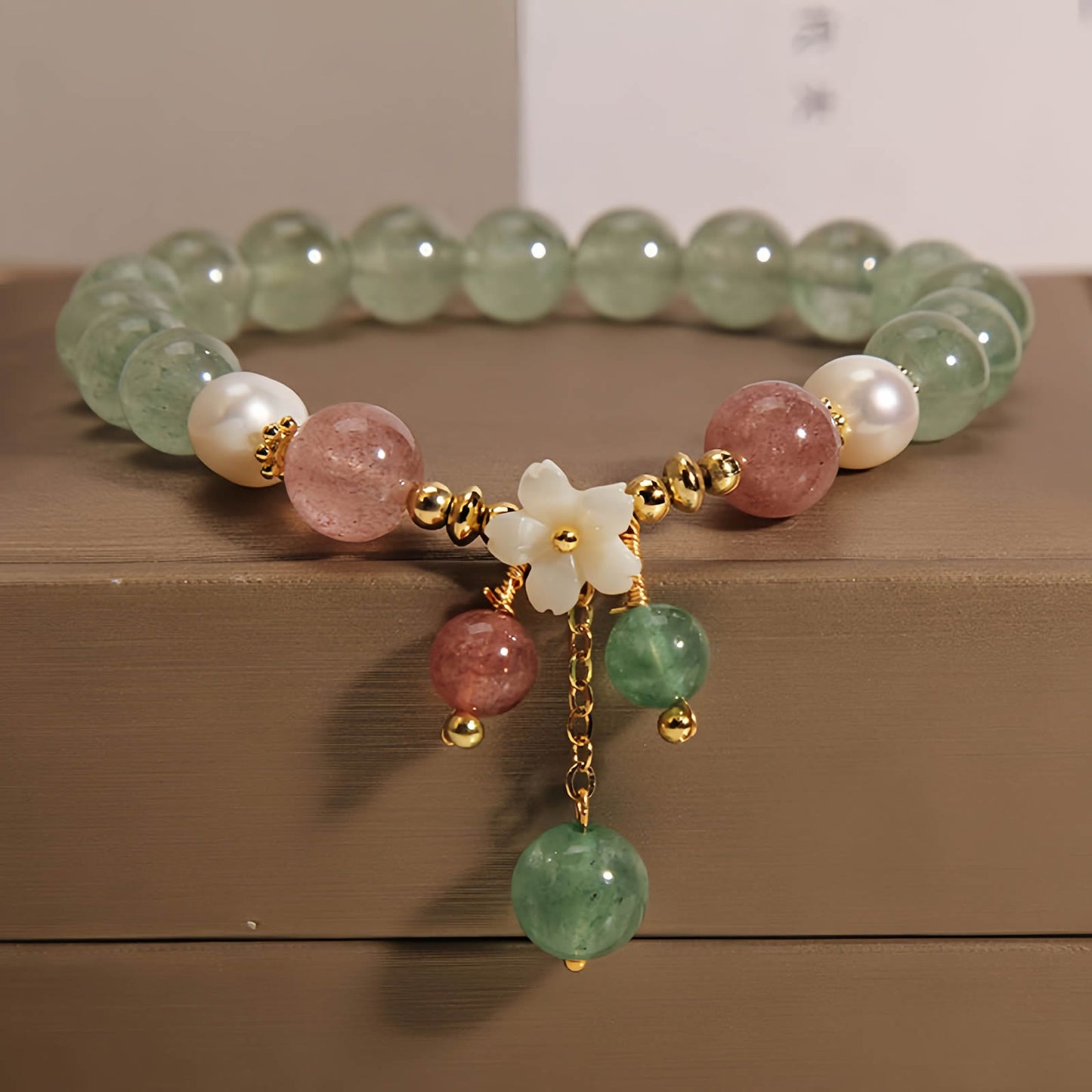 Green Strawberry Quartz Beaded Bracelet