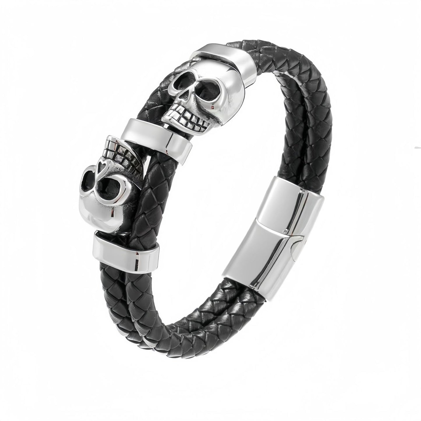 Bold Skull Men’s Leather Bracelet