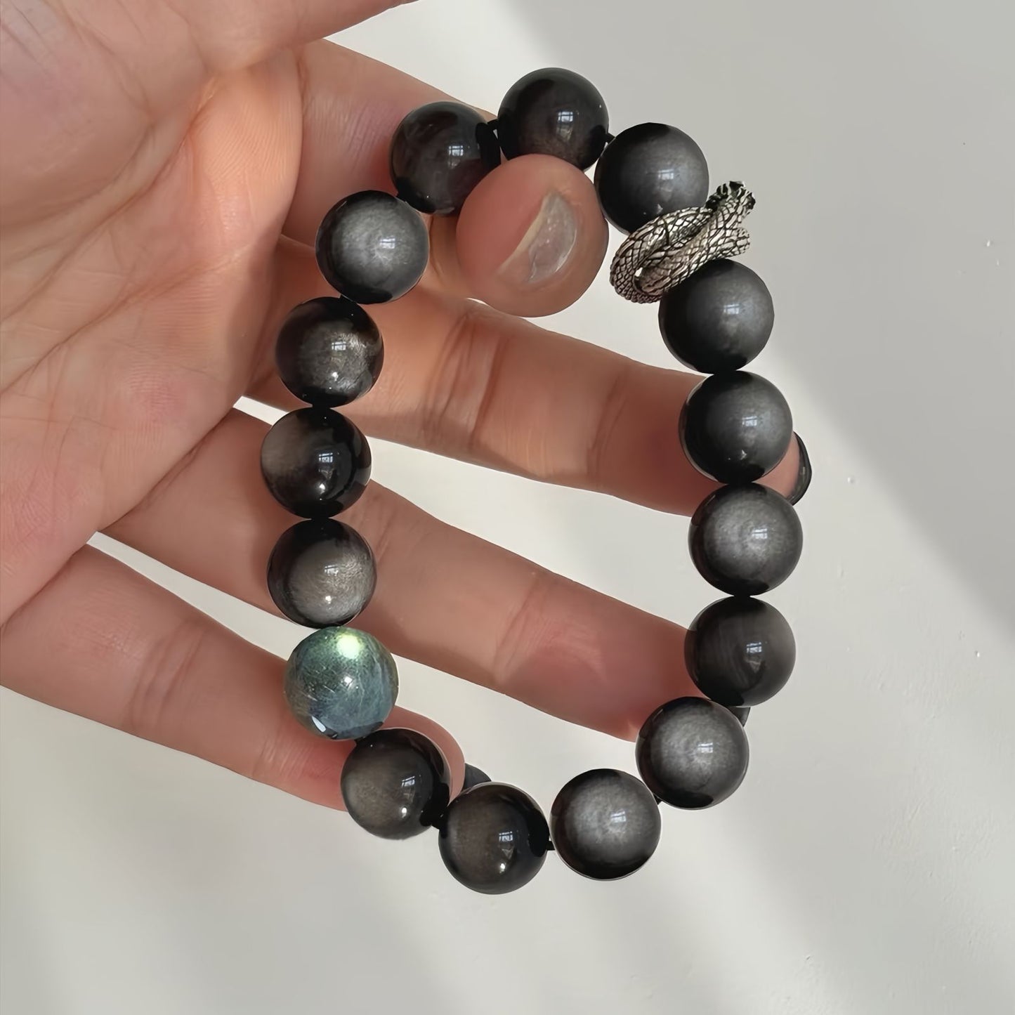 Lucky Dragon Silver Obsidian Men’s Bracelet