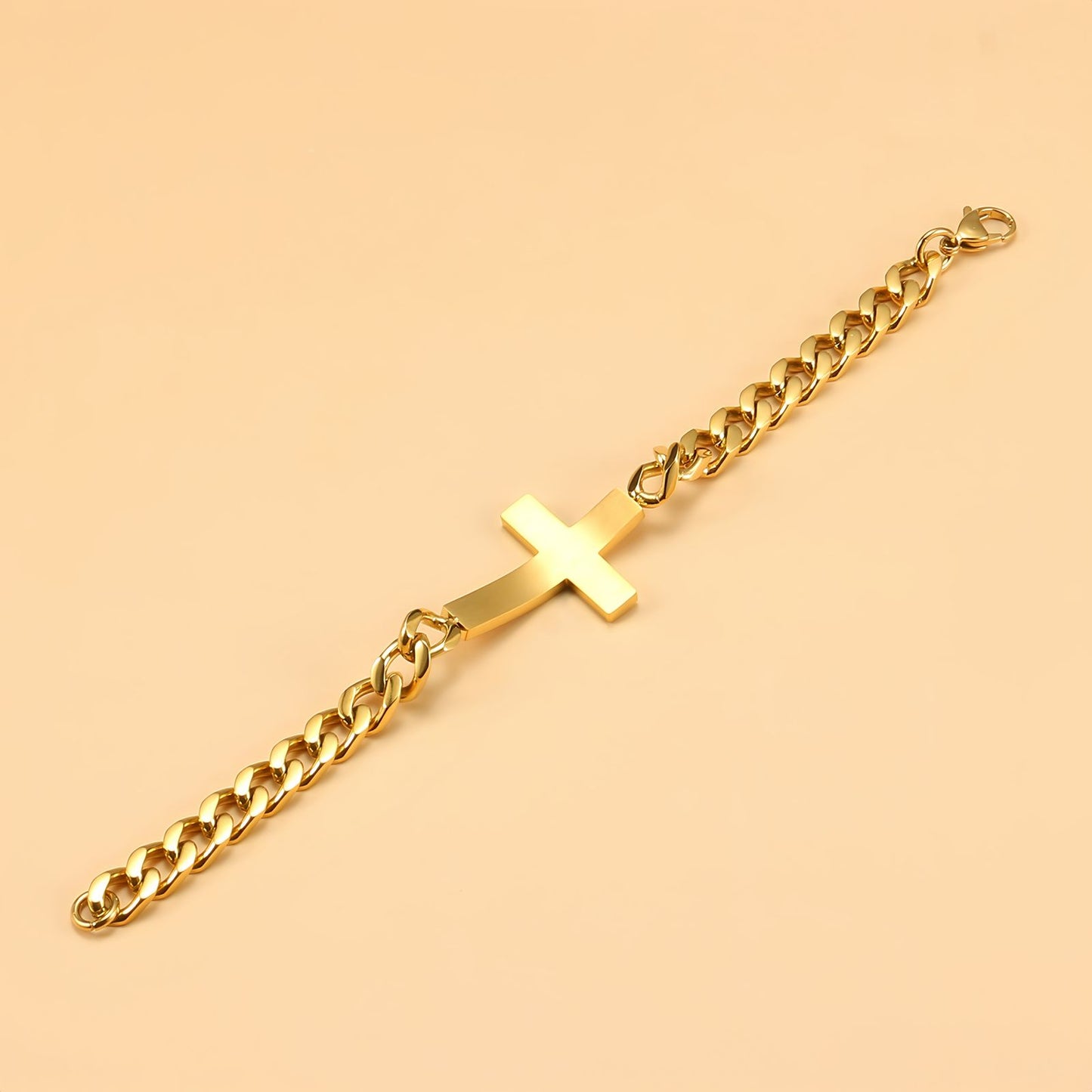 Horizontal Cross Gold Cuban Link Bracelet