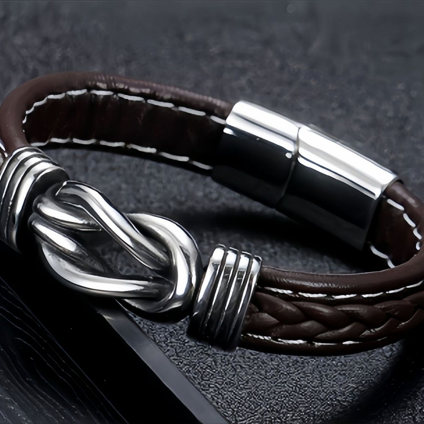 Titanium Steel Knot Leather Bracelet