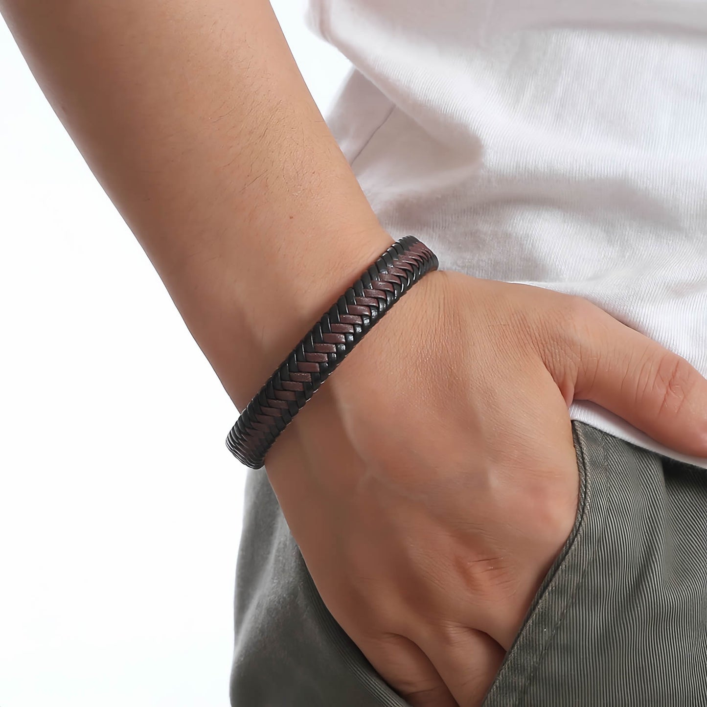 Men’s Braided Leather Bracelet with Magnetic Clasp