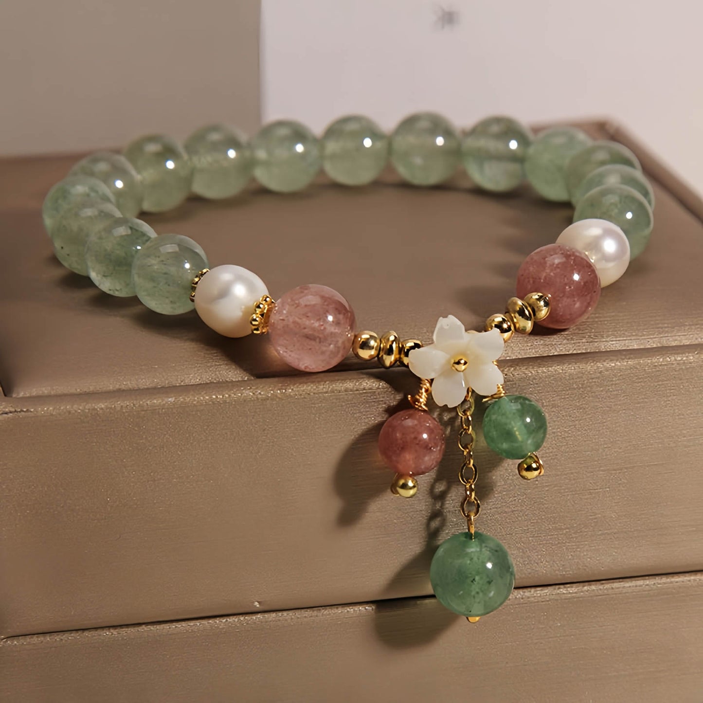 Green Strawberry Quartz Beaded Bracelet