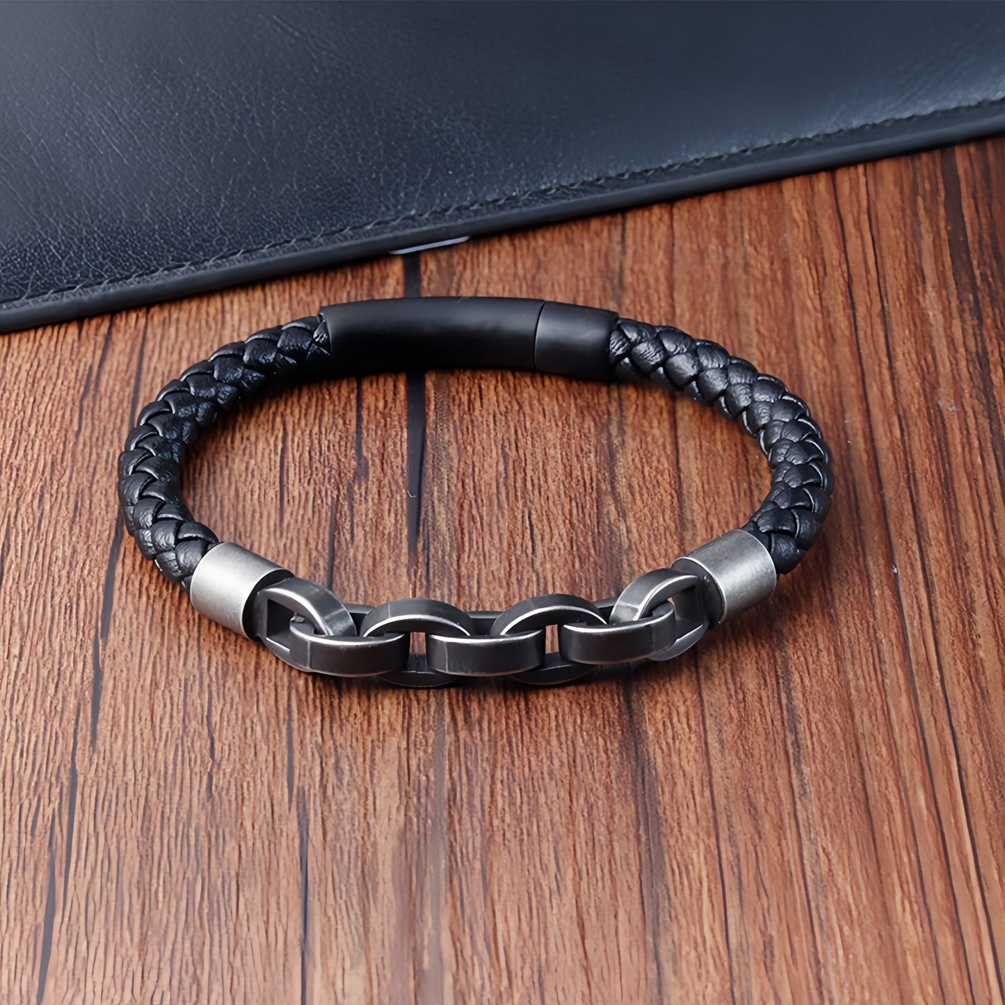 Bold Chain Link Leather Men's Bracelet