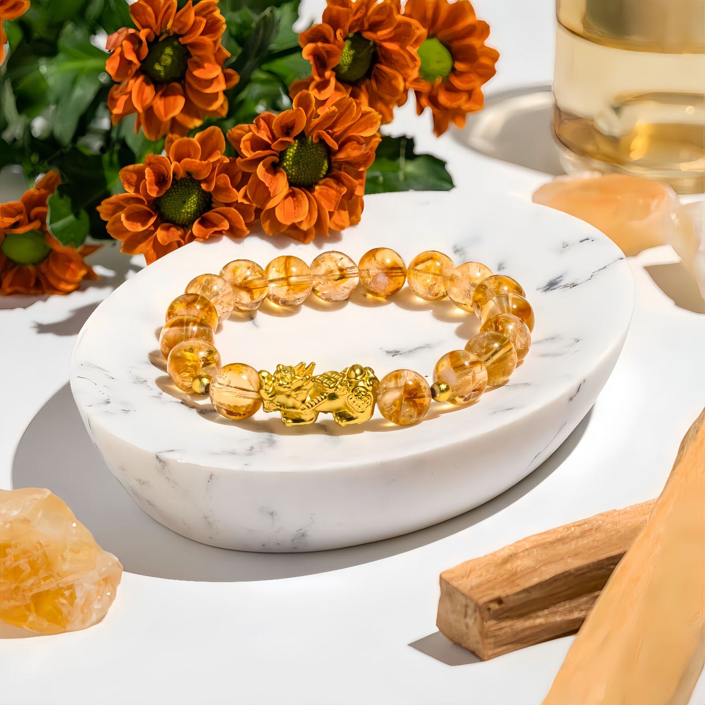Citrine Bracelet with Gold Pi Xiu Charm