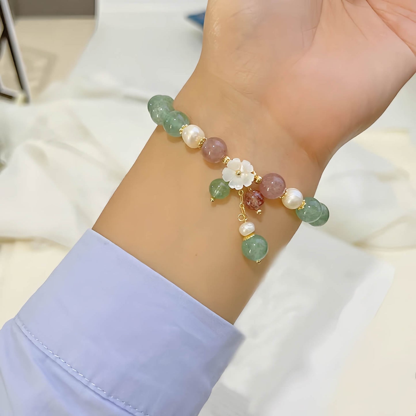 Green Strawberry Quartz Beaded Bracelet
