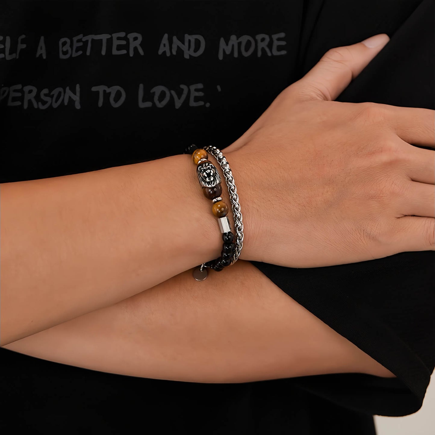 Tiger Eye Beaded Lion Head Bracelet
