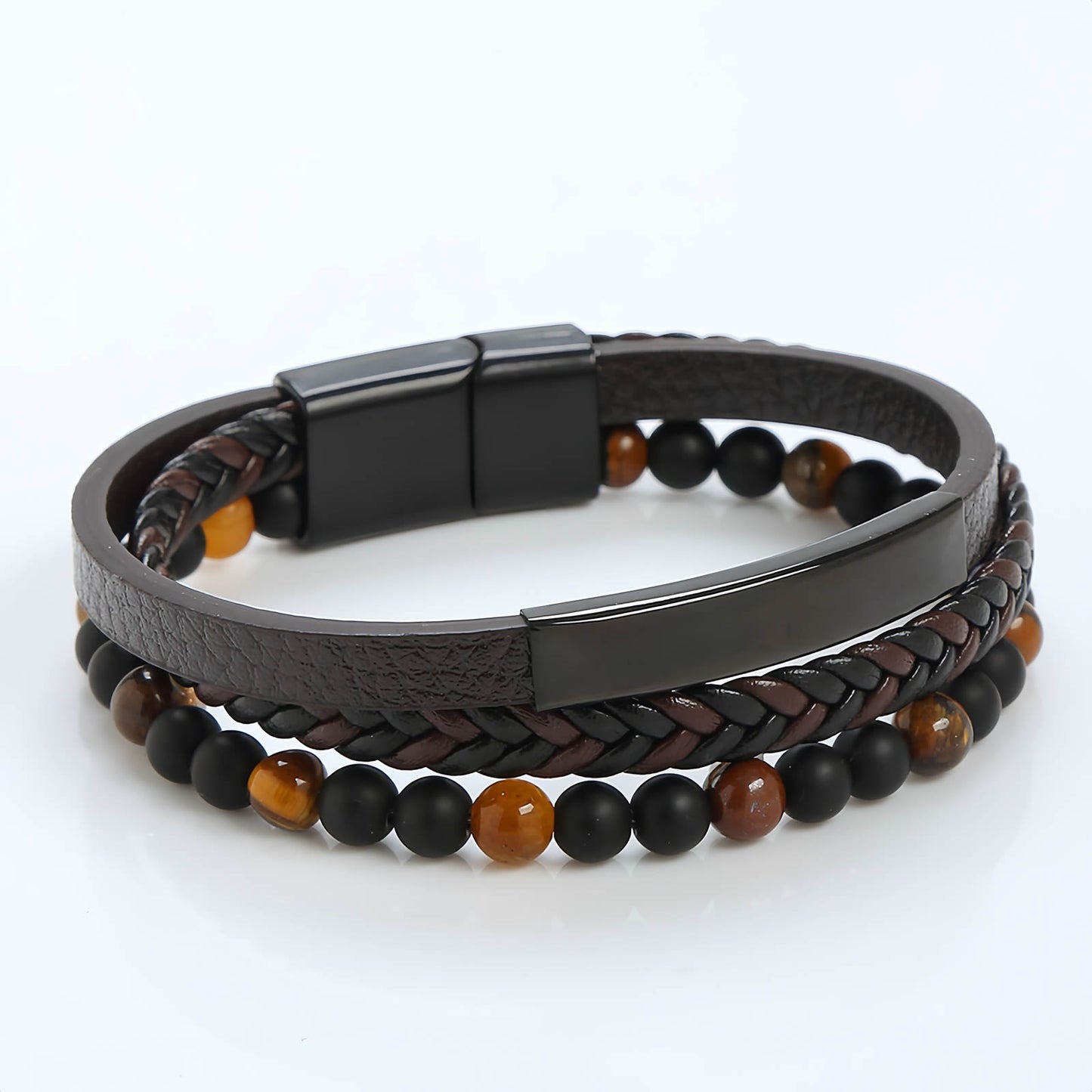 Men's Multi-Layer Braided Leather Beaded Bracelet