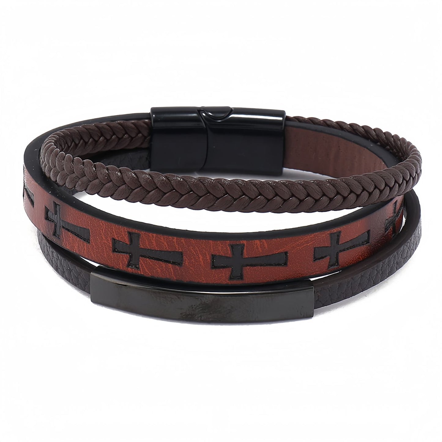 Cross Pattern Multi-Layer Men’s Leather Bracelet