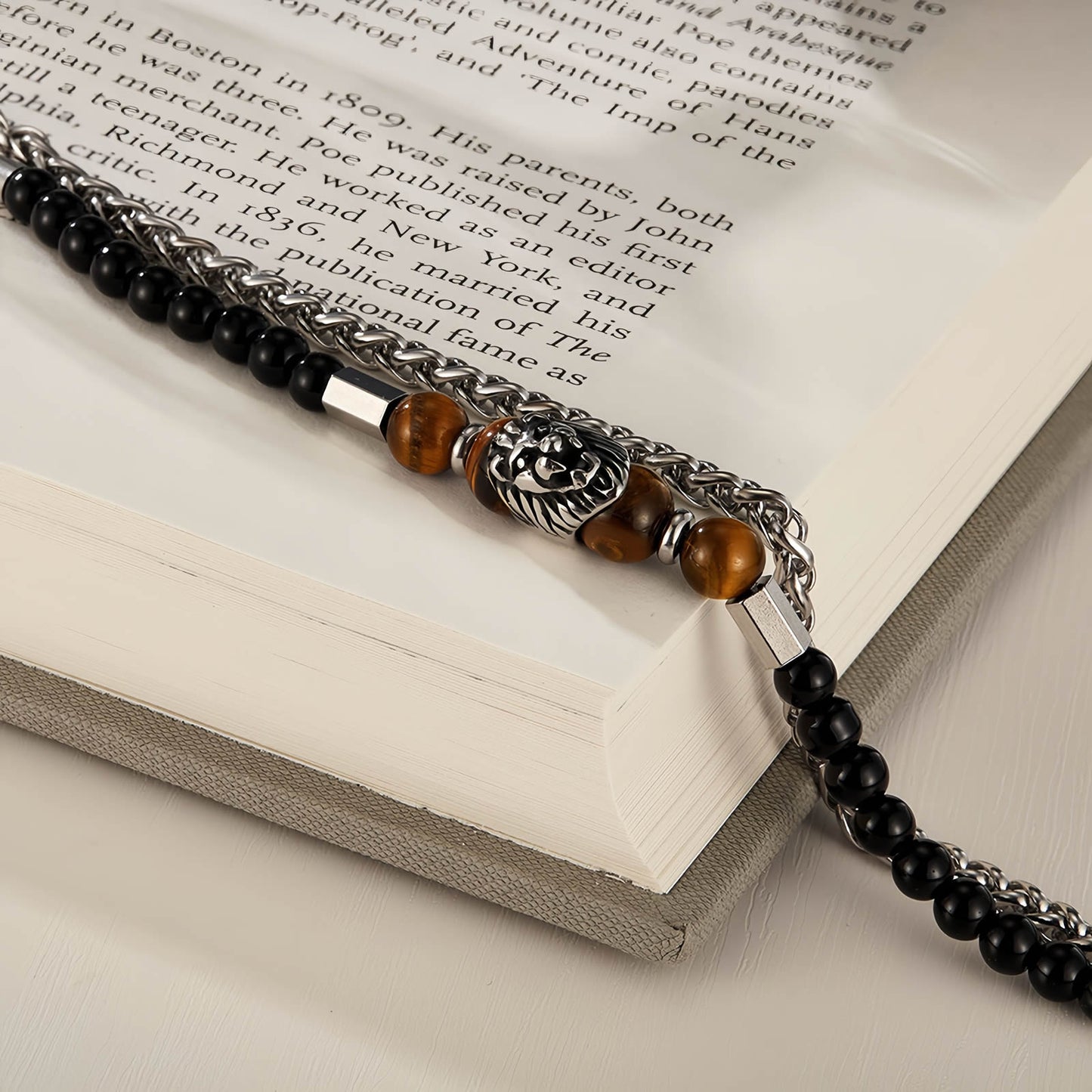 Tiger Eye Beaded Lion Head Bracelet