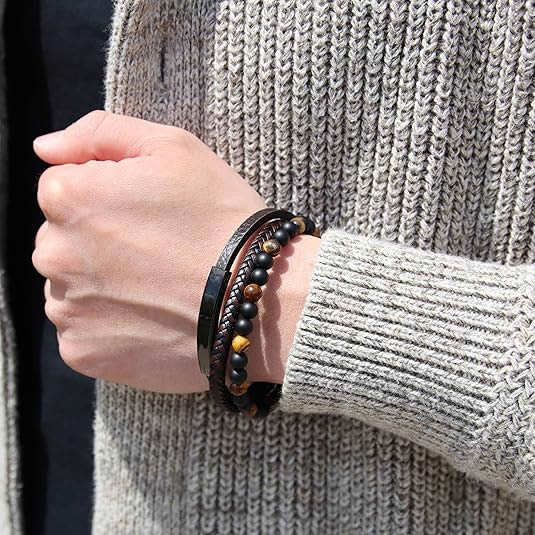 Tiger Eye Beaded Leather Bracelet