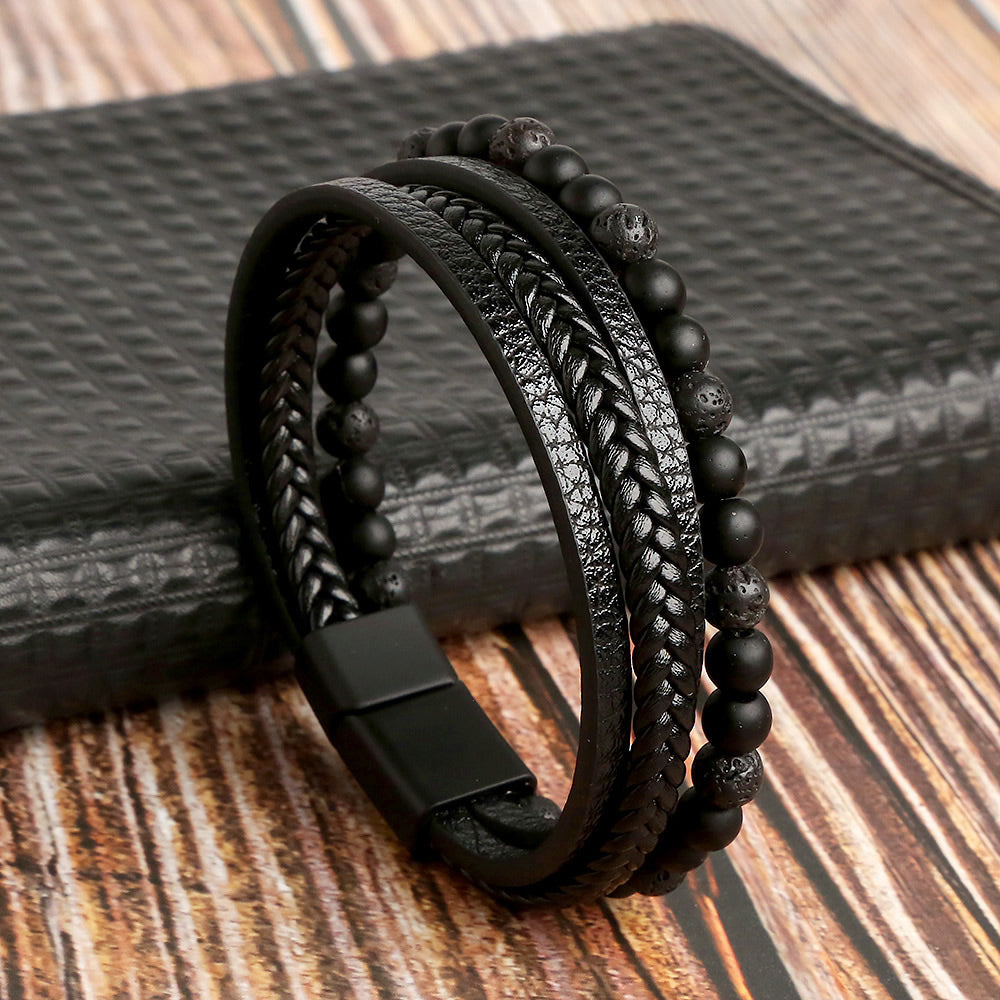 Tiger Eye Beaded Leather Bracelet