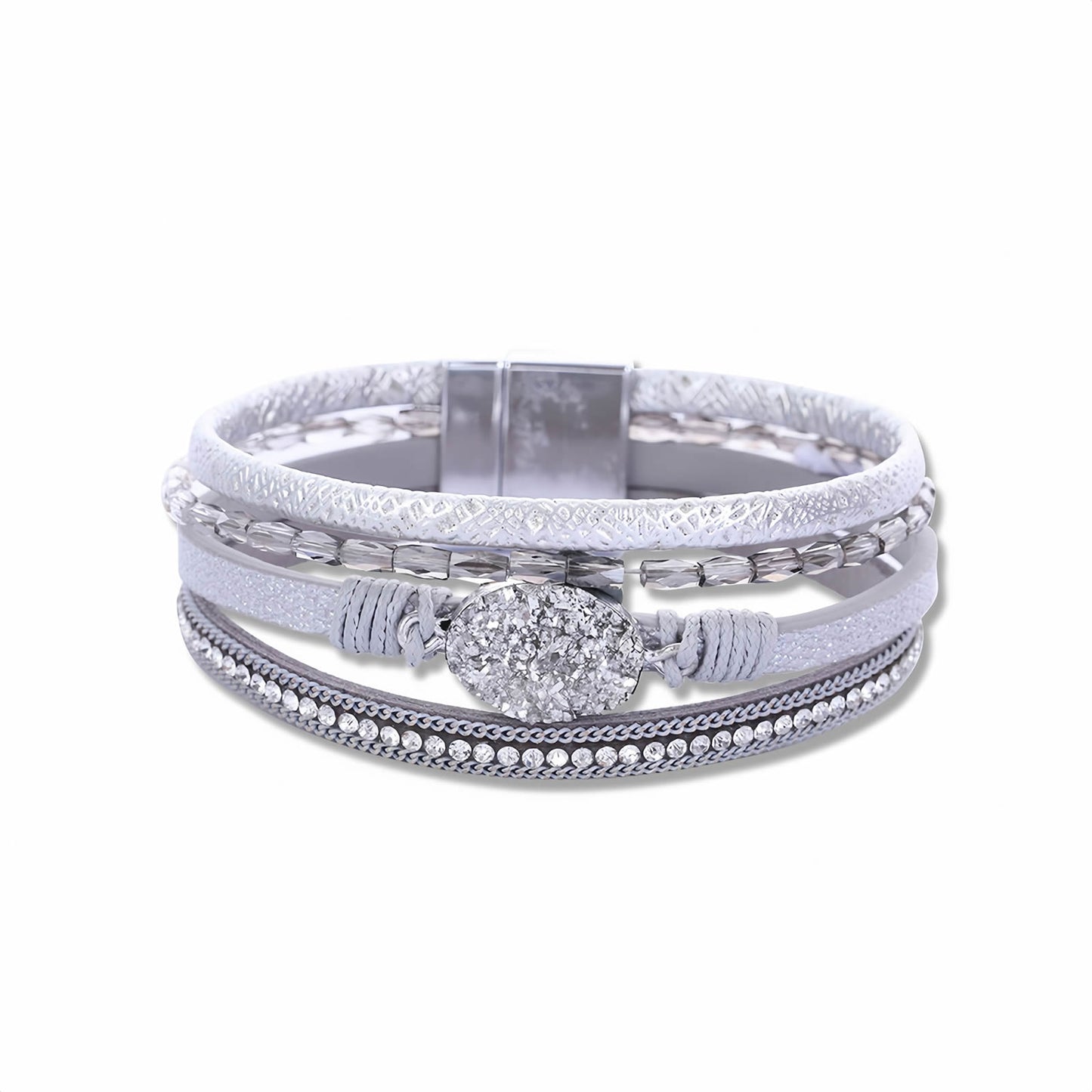 Boho Multilayer Leather Wrap Bracelet with Crystal