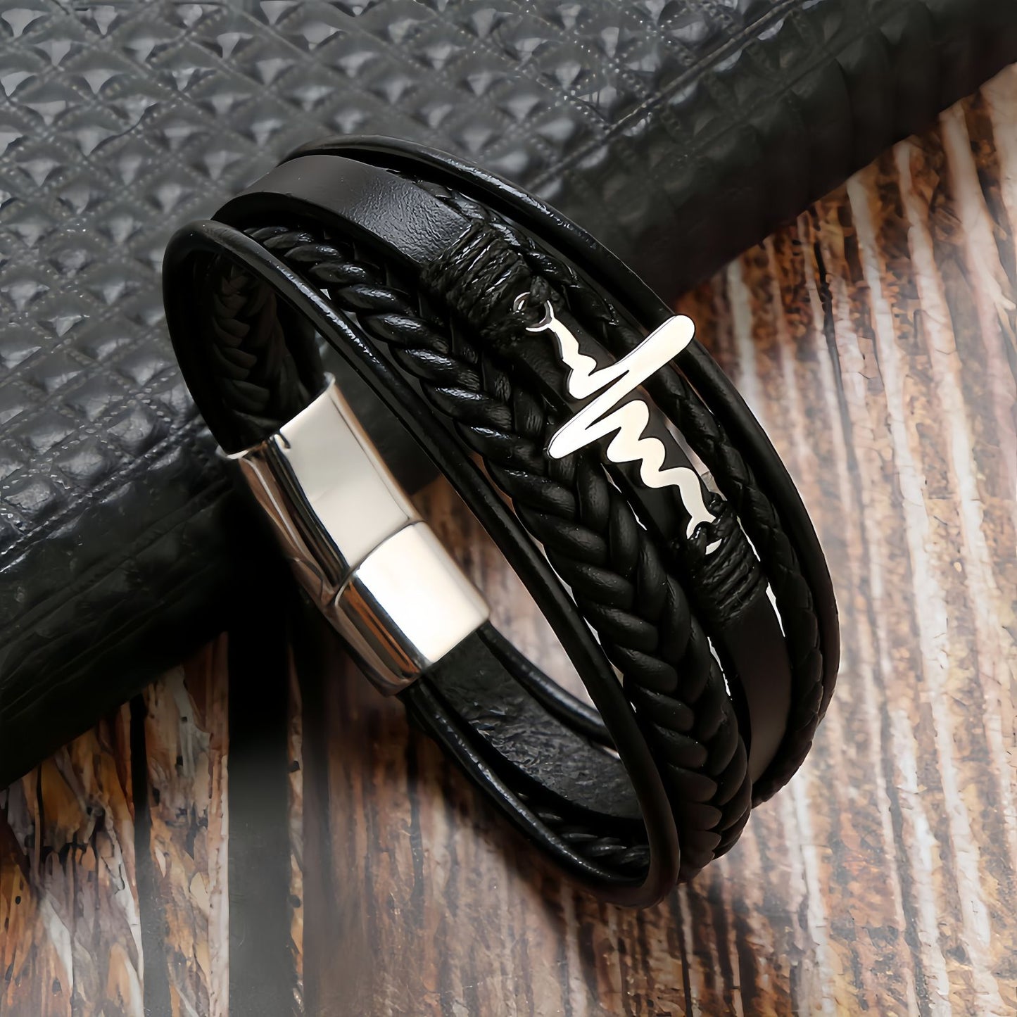 Men's Heartbeat Leather Bracelet