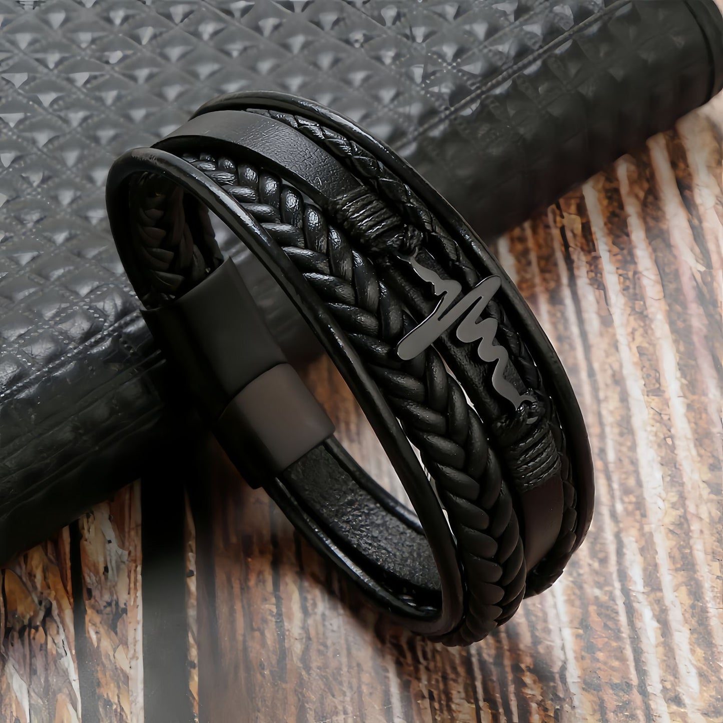 Men's Heartbeat Leather Bracelet