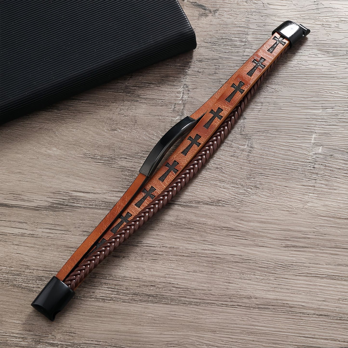 Cross Pattern Multi-Layer Men’s Leather Bracelet