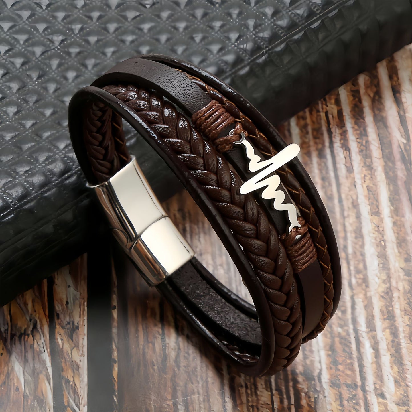 Men's Heartbeat Leather Bracelet