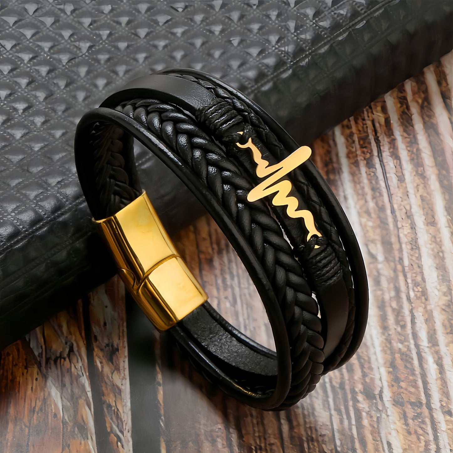 Men's Heartbeat Leather Bracelet