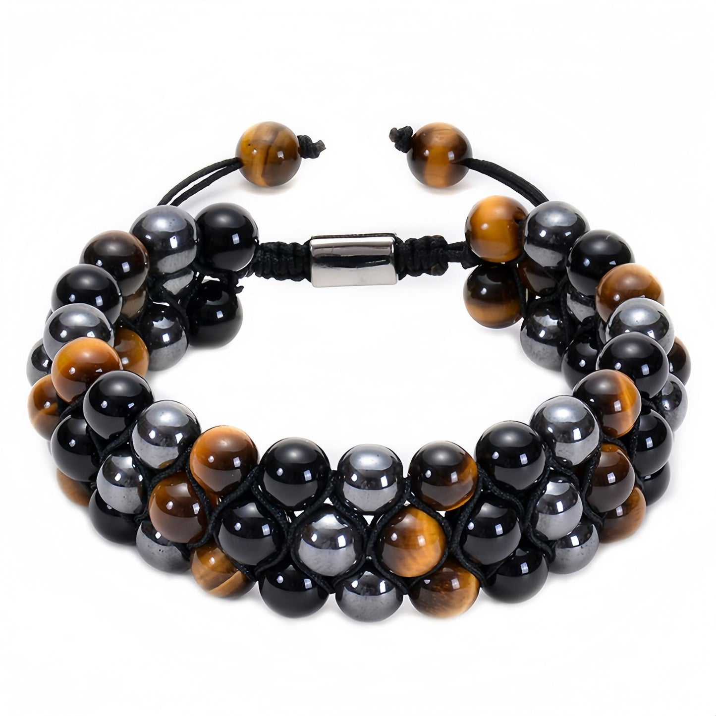 Tri-Layer Tiger Eye Braided Adjustable Bracelet
