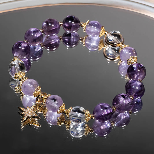 Amethyst Star Charm Beaded Bracelet