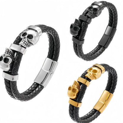 Bold Skull Men’s Leather Bracelet