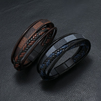 Striped Weave Men’s Leather Bracelet
