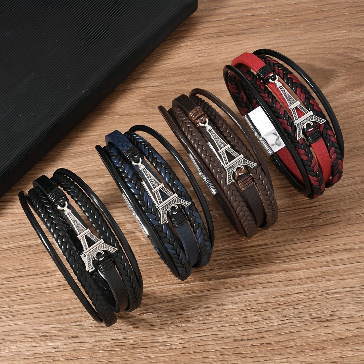 Men's Vintage Eiffel Tower Leather Bracelet