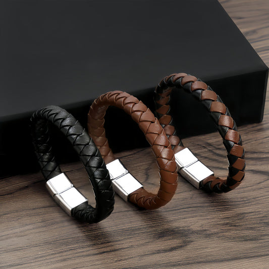 Men's Thick Braided Leather Cuff