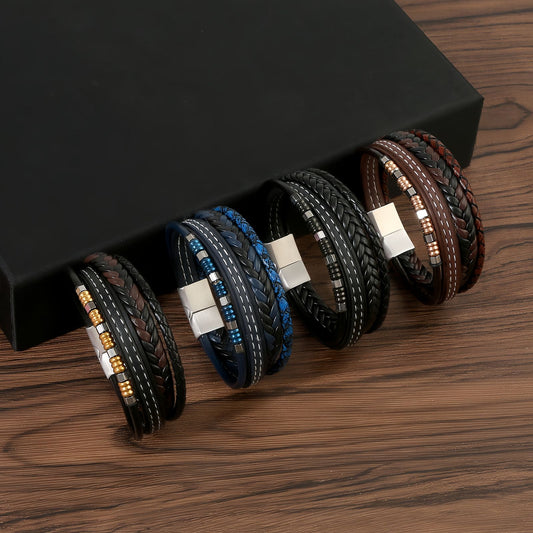 Men's Multi-Layer Beaded Leather Bracelet