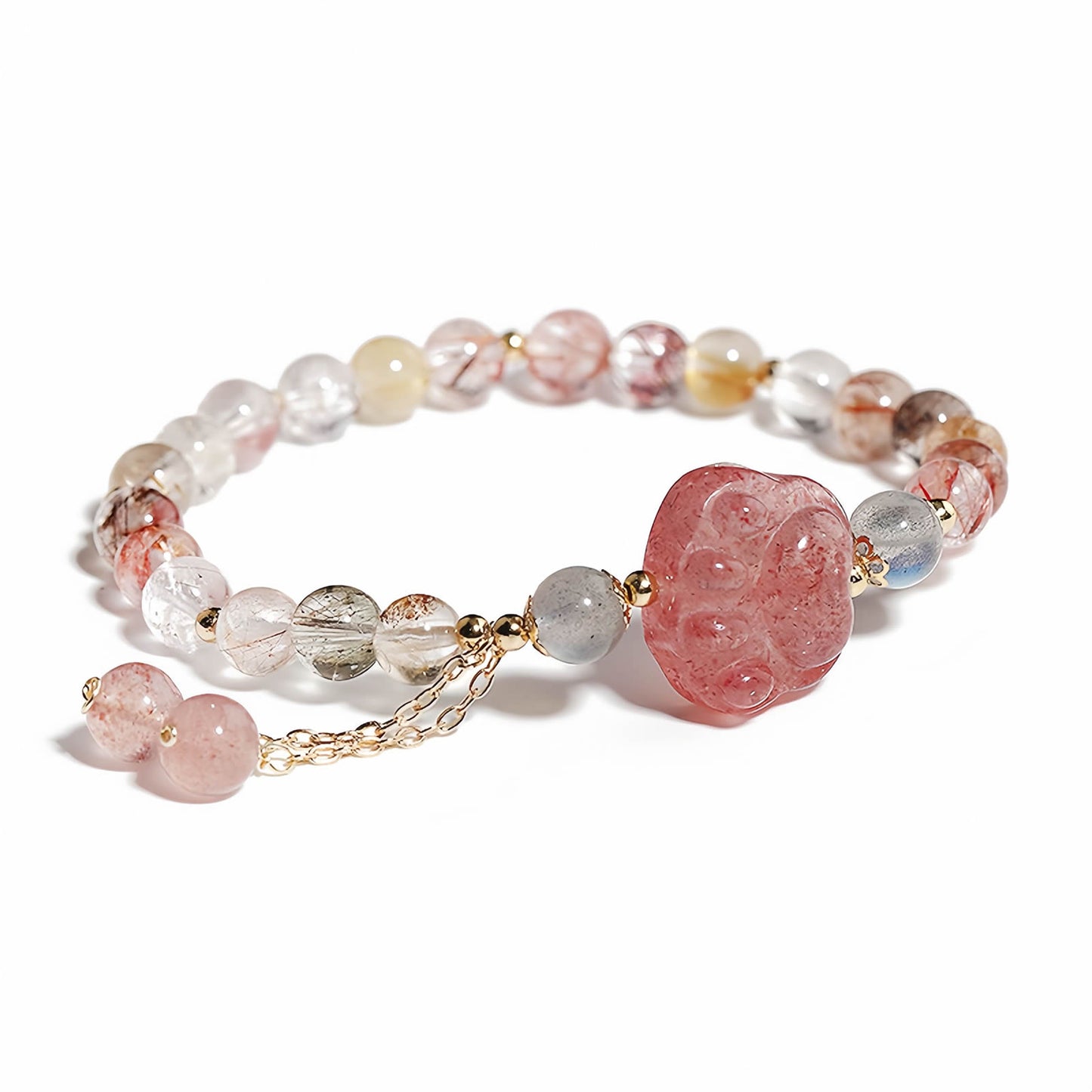 Strawberry Quartz Cat Paw Bracelet