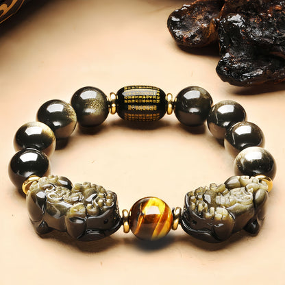 Golden Obsidian Double Pixiu Bracelet