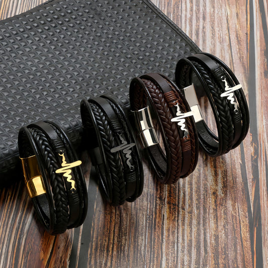 Men's Heartbeat Leather Bracelet