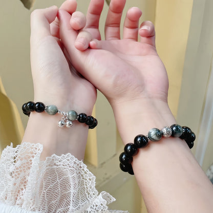Obsidian Couple Bracelets with Bell Charms