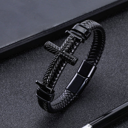 Men’s Punk Cross Leather Bracelet
