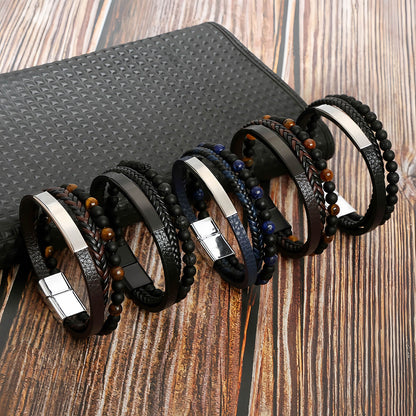 Men's Multi-Layer Braided Leather Beaded Bracelet