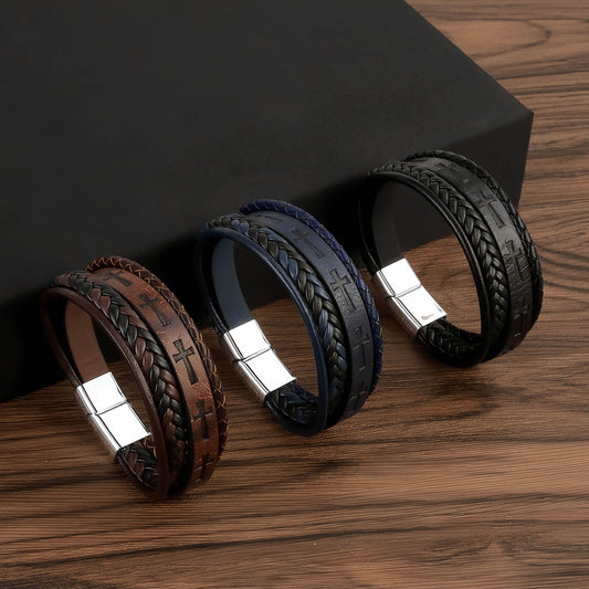 Men’s Cross Leather Bracelet