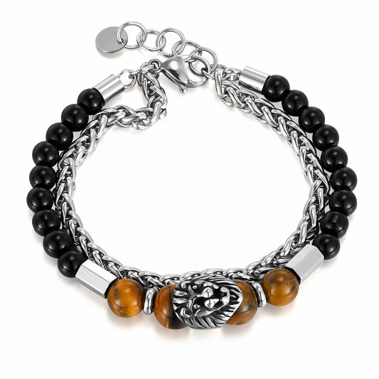 Tiger Eye Beaded Lion Head Bracelet