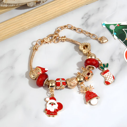 Christmas Charm Bracelet with Gold Snake Chain and Festive Pendants