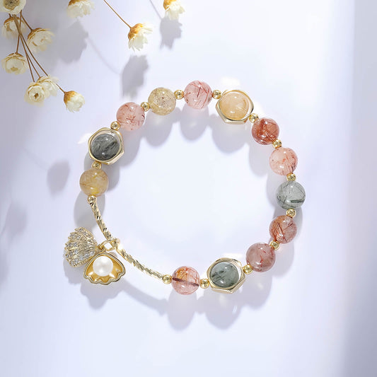 Colorful Rutilated Quartz Shell Beaded Bracelet