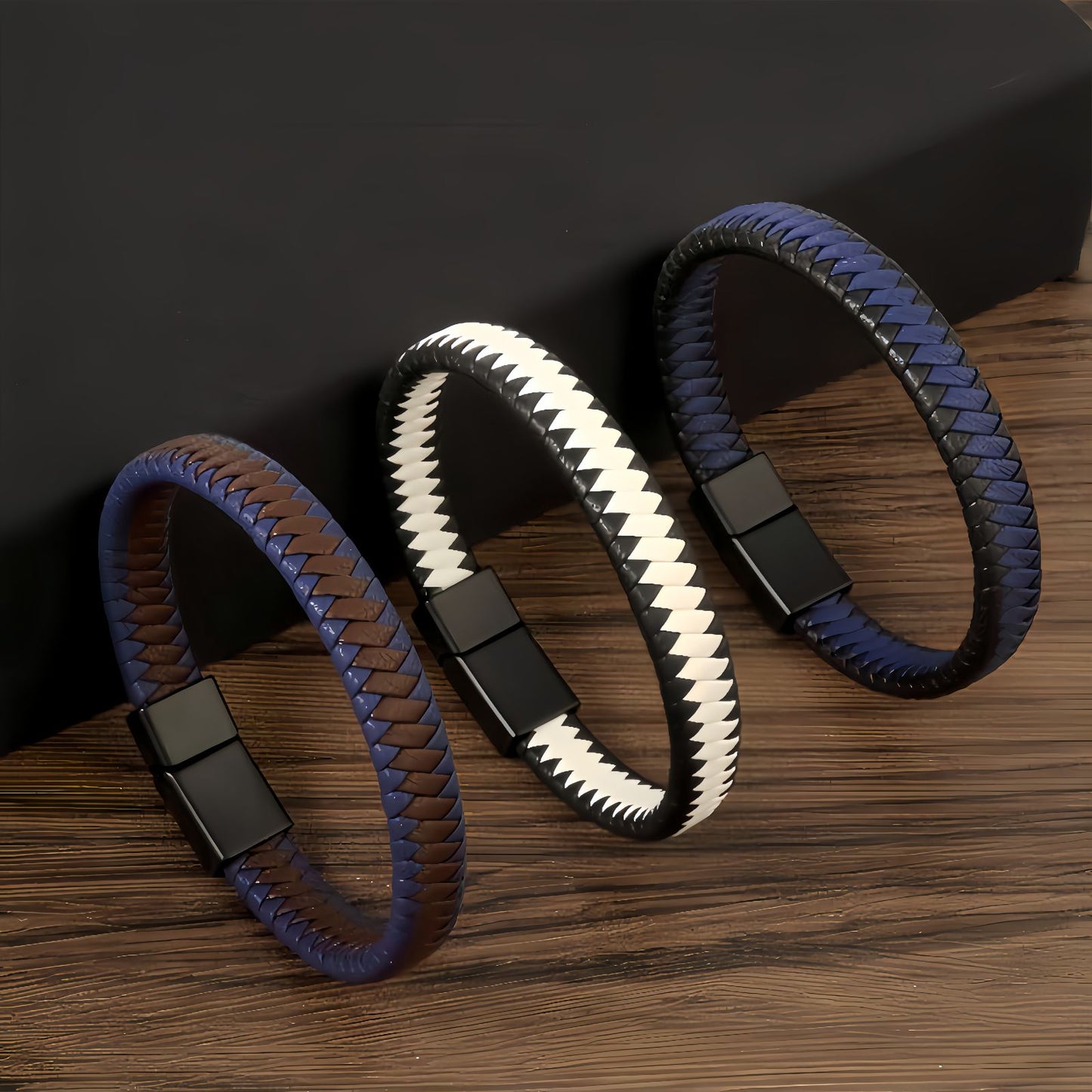 Men's Two-Tone Braided Leather Bracelet