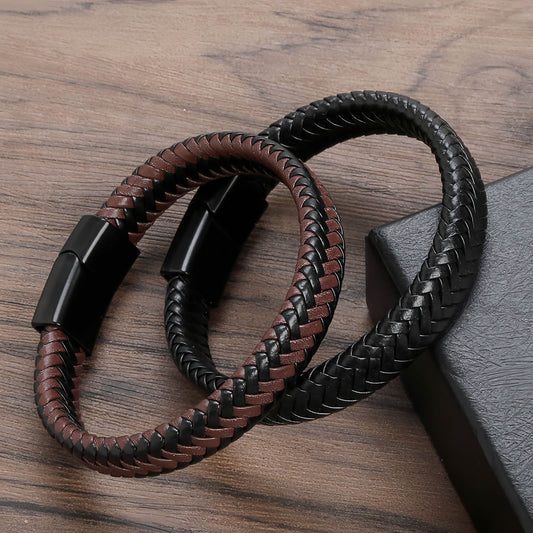 Men’s Braided Leather Bracelet with Magnetic Clasp