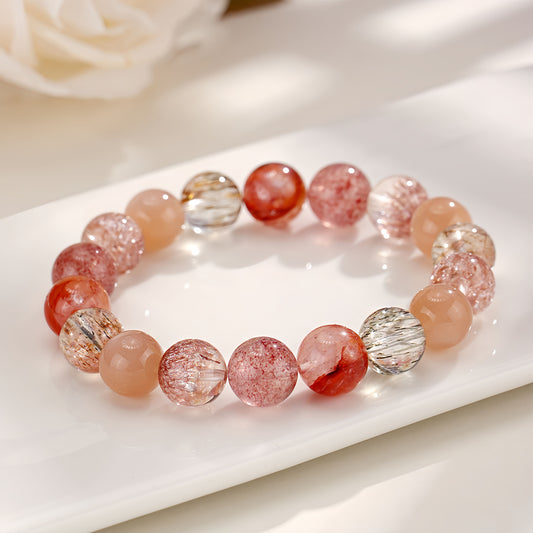 Colourful Rutilated Quartz & Red Harlequin Quartz Beaded Bracelet