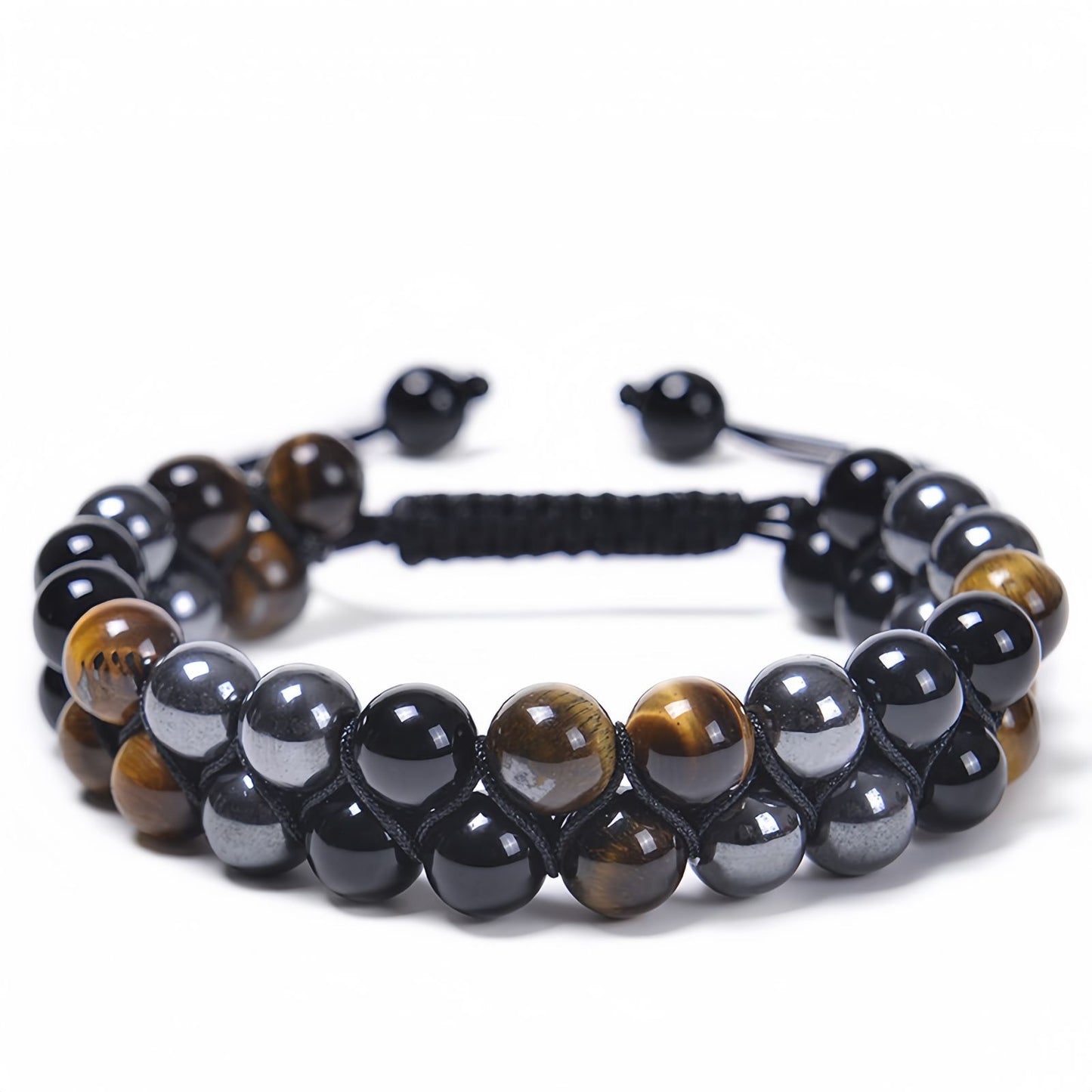 Double-Layer Tiger Eye & Onyx Men's Bracelet